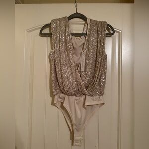 Cream/tan sequin leotard top